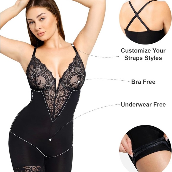 Popilush Lace Deep-V Short Bodysuit XL - Picture 2 of 10